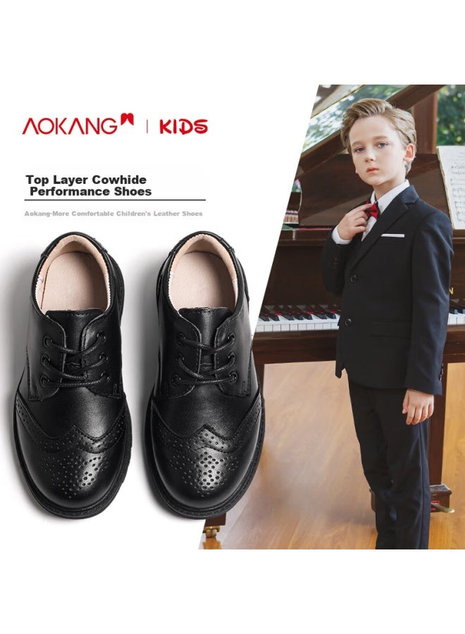 Aokang Children's Shoes, Boys' Leather Shoes, Black Soft-soled Performance Shoes, Spring And Autumn New Style, Children's British-style Genuine Leather Performance Shoes For Older Kids