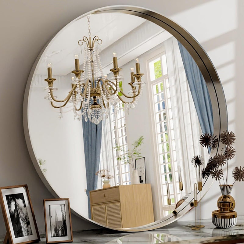 24 Inch Round Bathroom Mirror  Wall Mounted Circle Mirror with Metal Frame Modern Mirror Suitable for Bathroom Vanity Entryway Living Room Wall DecorSilver