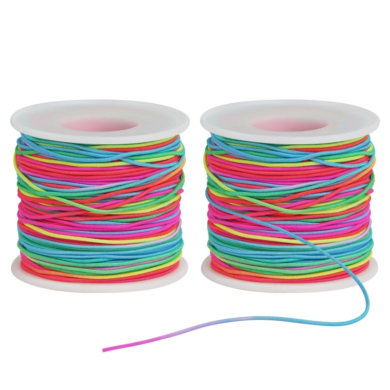 Ohtomber Bracelet String Elastic Cord 2 Rolls 1MM Rainbow Stretchy String for Bracelet Making Thread for Clay Beads Jewelry Necklaces Sewing and Crafts