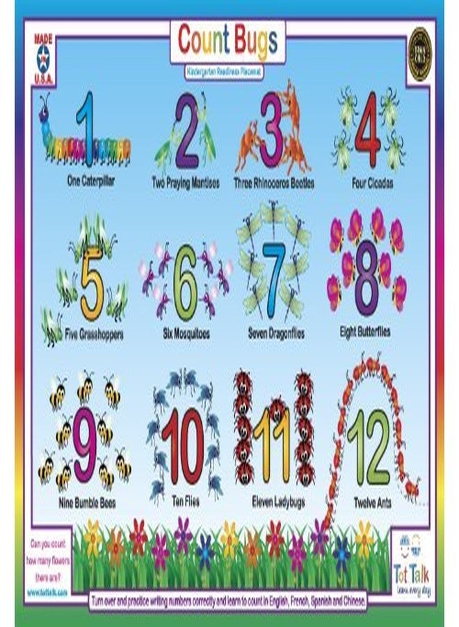 Tot Talk Count Bugs Learn and Write Numbers 1-10 Kids Educational Placemat - Double-Sided, Waterproof, Wipeable - Made in USA - Practice Counting & Writing Numbers with Bugs - 17.5" x 11.5" - Image 2