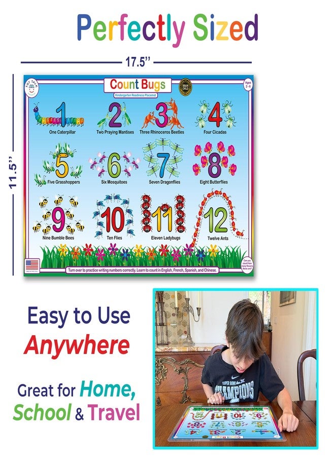 Tot Talk Count Bugs Learn and Write Numbers 1-10 Kids Educational Placemat - Double-Sided, Waterproof, Wipeable - Made in USA - Practice Counting & Writing Numbers with Bugs - 17.5" x 11.5" - Image 3