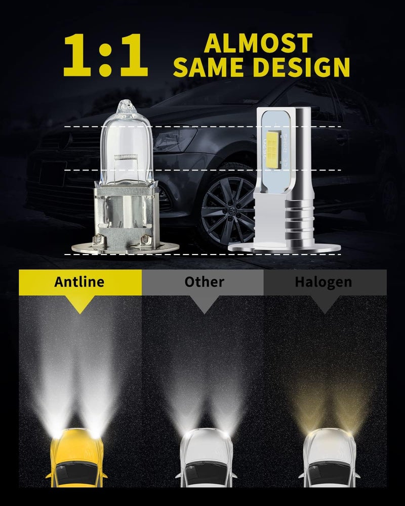 Antline Super Bright H1 LED Bulb 6000K White Version 3570 CSP-Chips LED Fog Lights DRL Replacement (Pack of 2) - Image 3