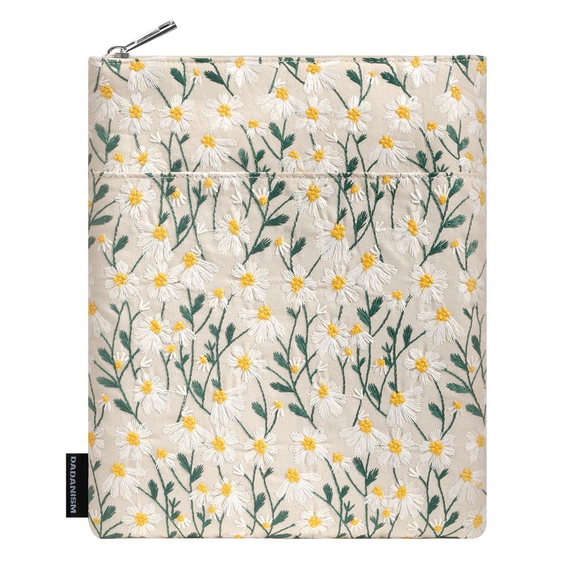 Dadanism 9-11 Inch Embroidered Daisy Padded Carrying Case Protective Tablet Sleeve for iPad A16 11th Gen 11"/10th Gen 10.9", iPad Air 11"/Pro 11"/Air 5th 4th 10.9", Galaxy Tab A11+ Plus 11", Beige - Image 1