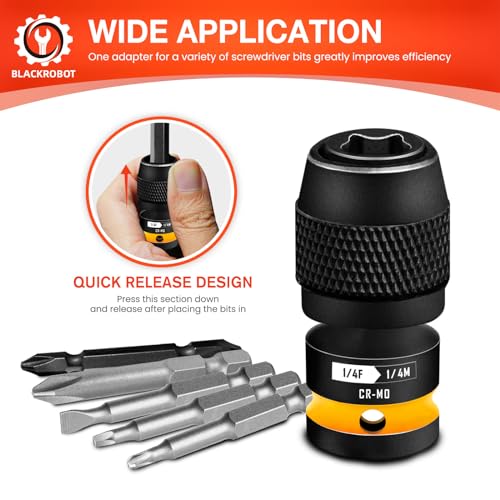 BLACKROBOT Quick Release Impact Bit Holders 1/4-Inch Square Drive to 1/4-Inch Hex Socket Adapter, CR-MO Steel, Yellow - Image 3