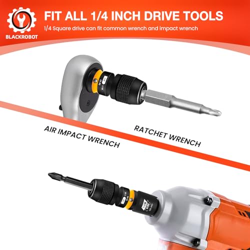 BLACKROBOT Quick Release Impact Bit Holders 1/4-Inch Square Drive to 1/4-Inch Hex Socket Adapter, CR-MO Steel, Yellow - Image 5