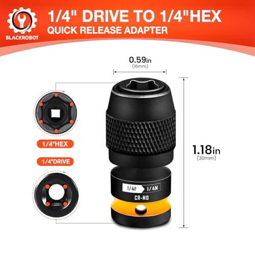 BLACKROBOT Quick Release Impact Bit Holders 1/4-Inch Square Drive to 1/4-Inch Hex Socket Adapter, CR-MO Steel, Yellow - Image 2
