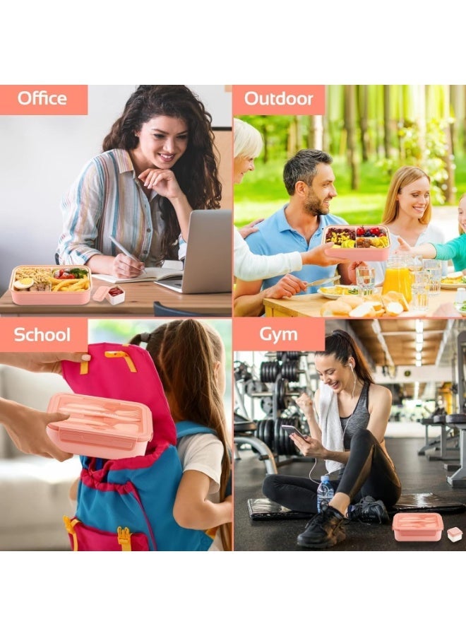 م اكس م حاويات صندوق الغداء للبالغين والأطفال مع 3 شركات. كبير 1400 مل للمكتب والمدرسة والمنزل والسفر والأطفال والبنات والأولاد، مقاوم للتسرب مع أدوات المائدة، خالٍ من مادة BPA، آمن للاستخدام في الميكروويف (بيج) - Image 5