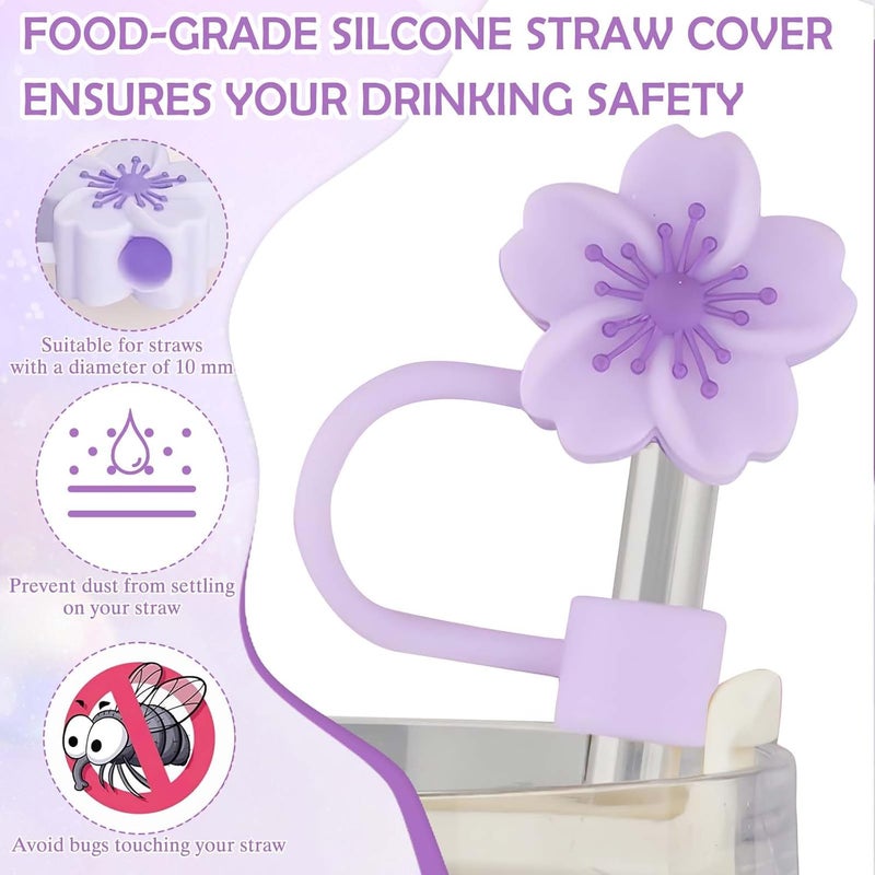 CoolShef 7 Pcs Purple Stanley Cup Accessories Kit with Straw Cap, White Pearl Chain Handle, Bottom Sleeve, Tumbler Charm Accessorie Set (Excluding Cups) - Image 3