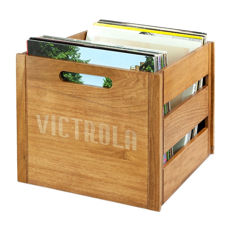 Victrola Wooden Record Crate â€“ Tabletop Vinyl Album Holder, No-Tool Assembly, Holds Over 50 Records, Real Wood Construction, Elegant Design (Natural Wood) - Image 4
