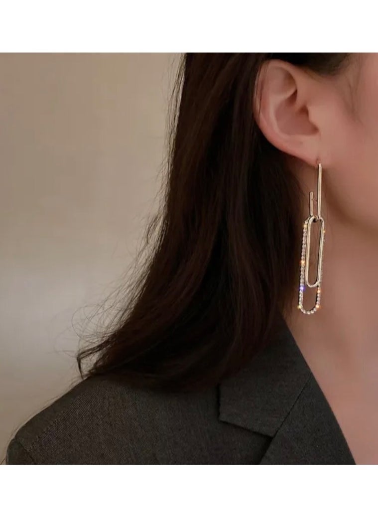 Dangle Charms Elegant Gold Plated Drop Earrings For Women Inlaid With Zirconia  - Image 2