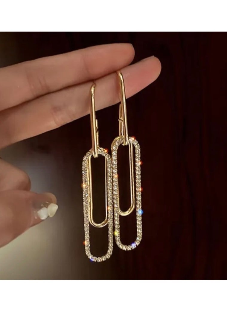 Dangle Charms Elegant Gold Plated Drop Earrings For Women Inlaid With Zirconia  - Image 1