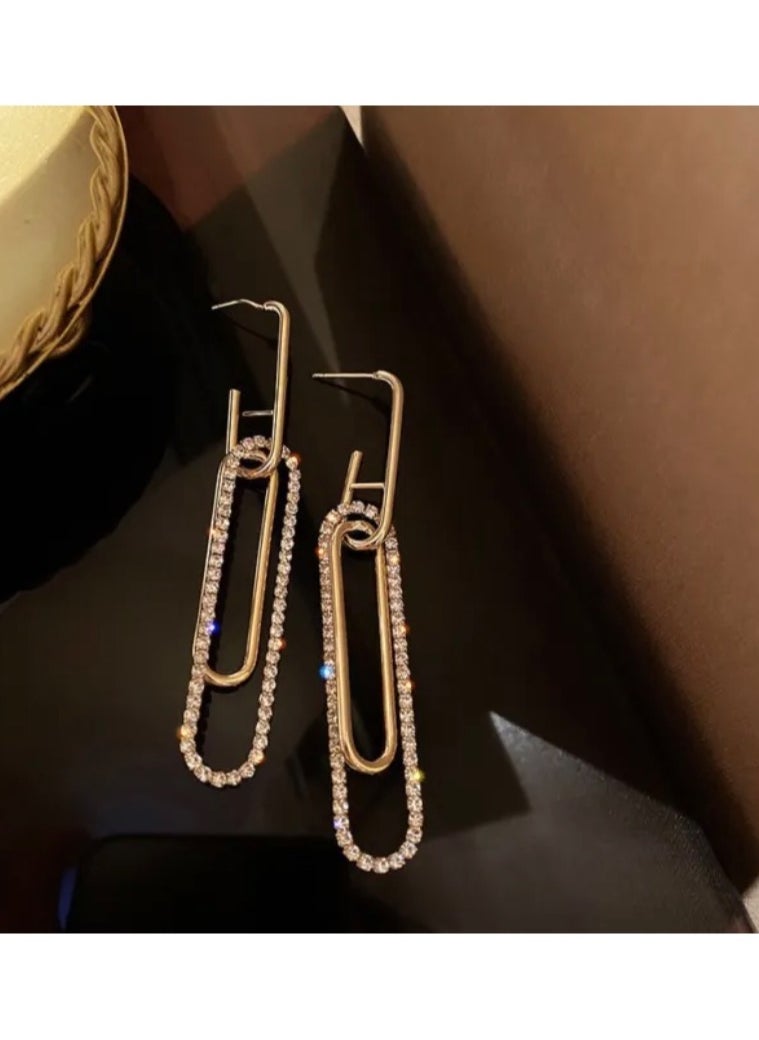 Dangle Charms Elegant Gold Plated Drop Earrings For Women Inlaid With Zirconia  - Image 4