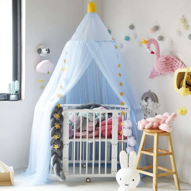 Jolitac Dome Princess Bed Canopy Round Lace Mosquito Net Play Tent Hanging House Decoration Netting Curtains for Indoor Outdoor (Blue) - Image 1