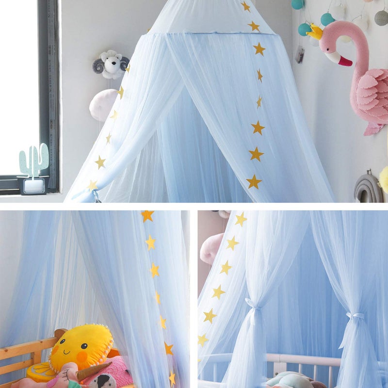 Jolitac Dome Princess Bed Canopy Round Lace Mosquito Net Play Tent Hanging House Decoration Netting Curtains for Indoor Outdoor (Blue) - Image 4
