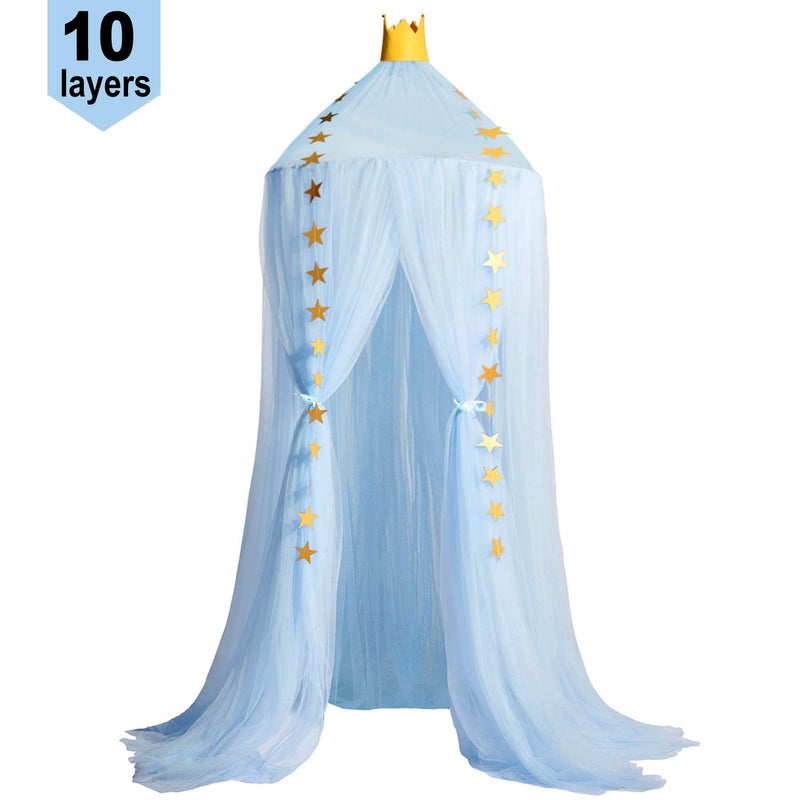 Jolitac Dome Princess Bed Canopy Round Lace Mosquito Net Play Tent Hanging House Decoration Netting Curtains for Indoor Outdoor (Blue) - Image 2