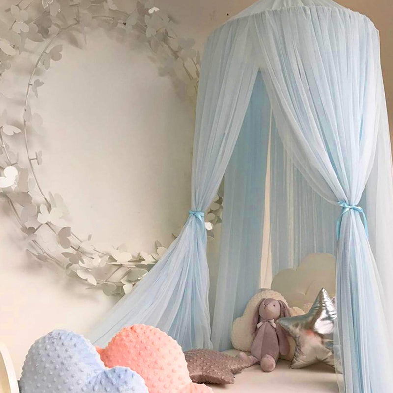 Jolitac Dome Princess Bed Canopy Round Lace Mosquito Net Play Tent Hanging House Decoration Netting Curtains for Indoor Outdoor (Blue) - Image 5