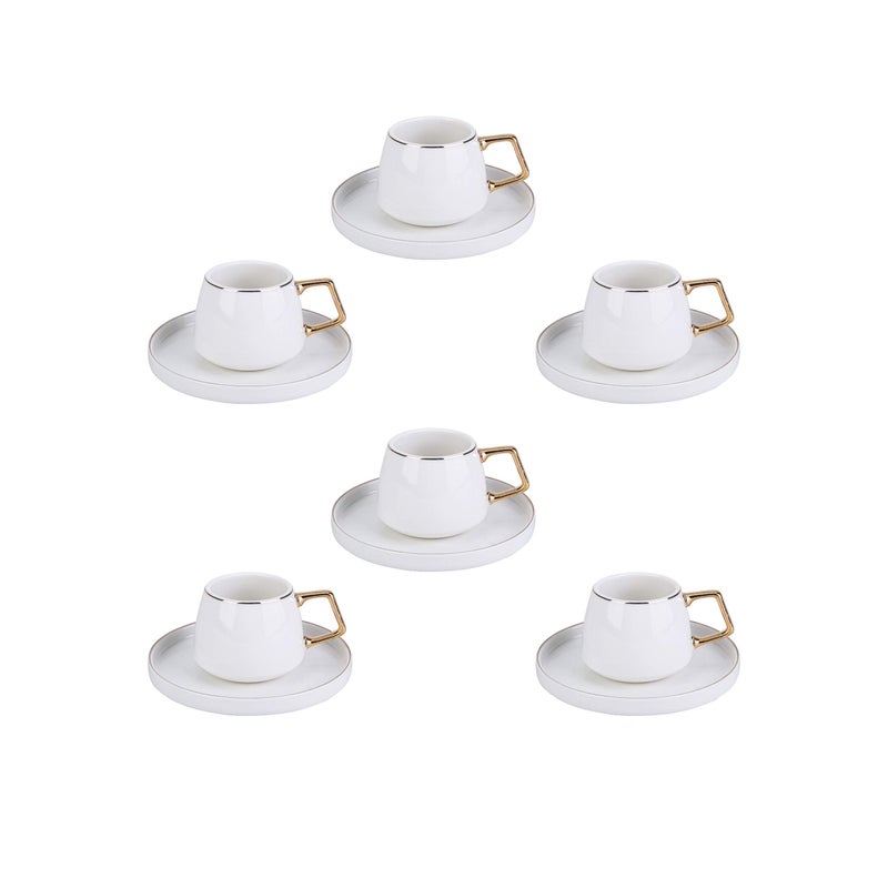 KARACA Saturn Gold Turkish Coffee Cup Set of 6 12 Piece Espresso Cups with Saucers  33 oz Small Porcelain Modern Set  Ideal for Serving Greek Arabic Coffee