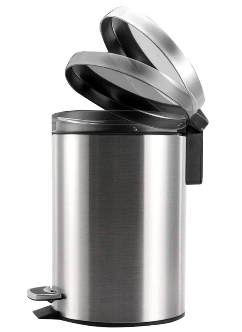 ON MART Stainless Steel 5 Liter Pedal Bin, Big 5 Liter Trash Can Pedal Bin, Home Garbage Can Dustbin, Office Recycle Bin, Round Shape, Color: Silver  - Image 3