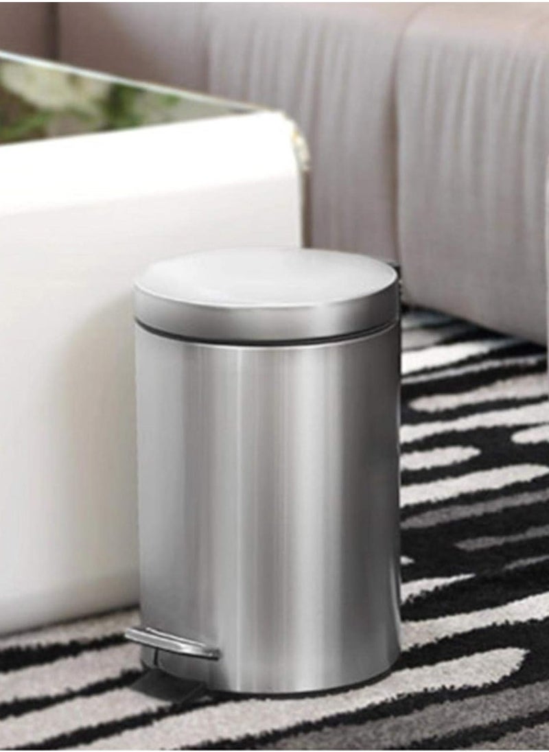 ON MART Stainless Steel 5 Liter Pedal Bin, Big 5 Liter Trash Can Pedal Bin, Home Garbage Can Dustbin, Office Recycle Bin, Round Shape, Color: Silver  - Image 5