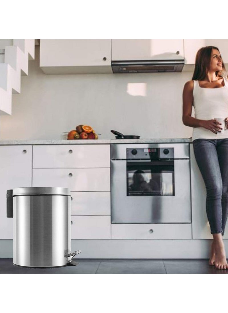 ON MART Stainless Steel 5 Liter Pedal Bin, Big 5 Liter Trash Can Pedal Bin, Home Garbage Can Dustbin, Office Recycle Bin, Round Shape, Color: Silver  - Image 4