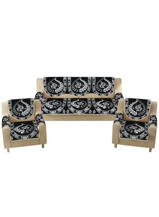 Multitex Royal Look Cotton Sofa Cover Set with Heavy Fabric Floral Design 5+Arm Seater Sofa Cover -| Set of 16 Piece (Black) - Image 2