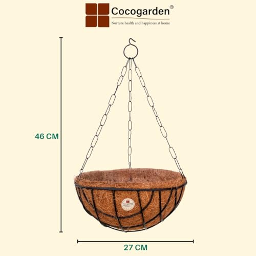 cocogarden Coir Hanging Planter Pot 10 inch with Chain and Hanger, Set of 1 - Image 2