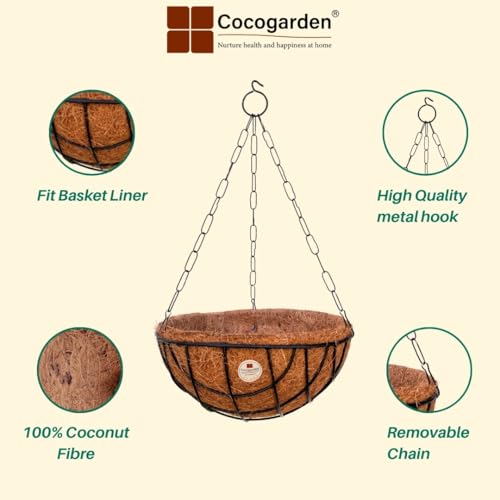 cocogarden Coir Hanging Planter Pot 10 inch with Chain and Hanger, Set of 1 - Image 3