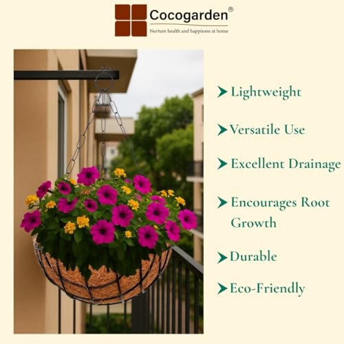 cocogarden Coir Hanging Planter Pot 10 inch with Chain and Hanger, Set of 1 - Image 4