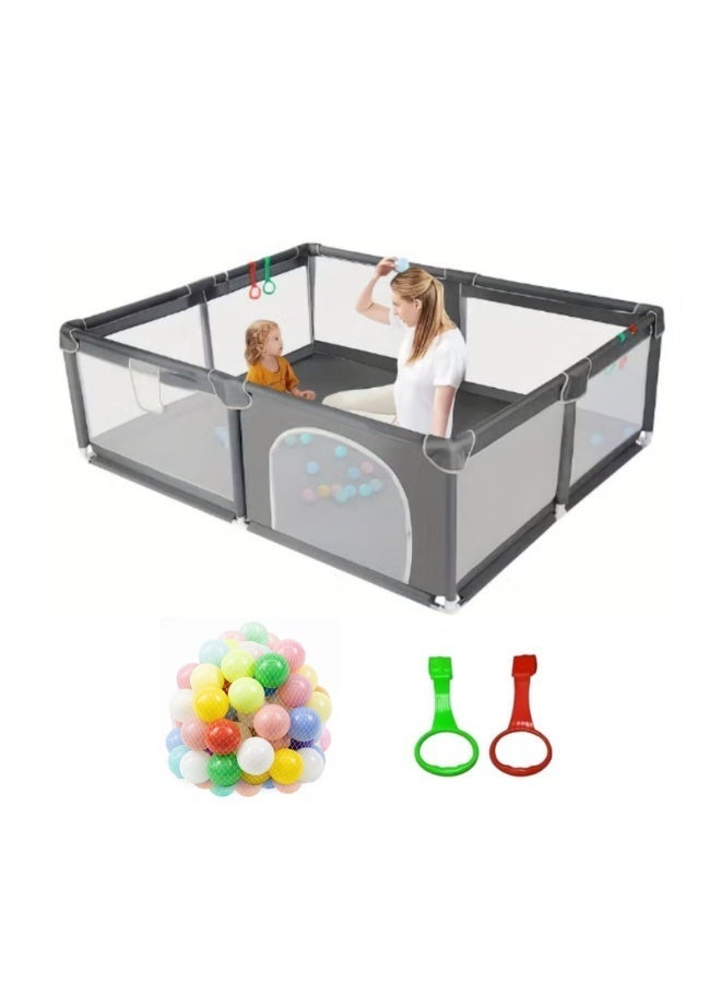 general Deep Gray 127*127 cm Baby Playpen Fence with 50 Ocean Balls and 2 Pull Tab - Baby Fence with Breathable Mesh Design, External Zipper Access - Easy Assembly Play Area for Infants with Anti-Slip Base - Image 1