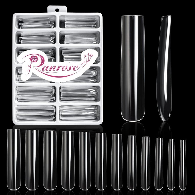 Ranrose Extra Long Nail Tips240PCS XXXL Square Acrylic Tips Full Cover Clear Straight Tapered