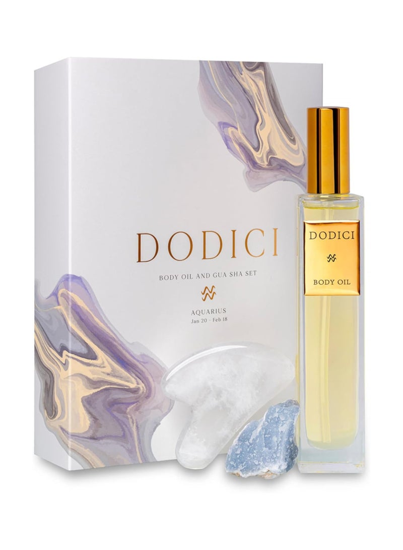 Dodici Gift Set Inspired by Your Zodiac Sign (Aquarius) Silky and luxurious body oil made from ecological oils | Perfect for a Birthday Gift | Organic Body Oil & Natural ANGELITE Gift Set + Gua Sha - Image 2