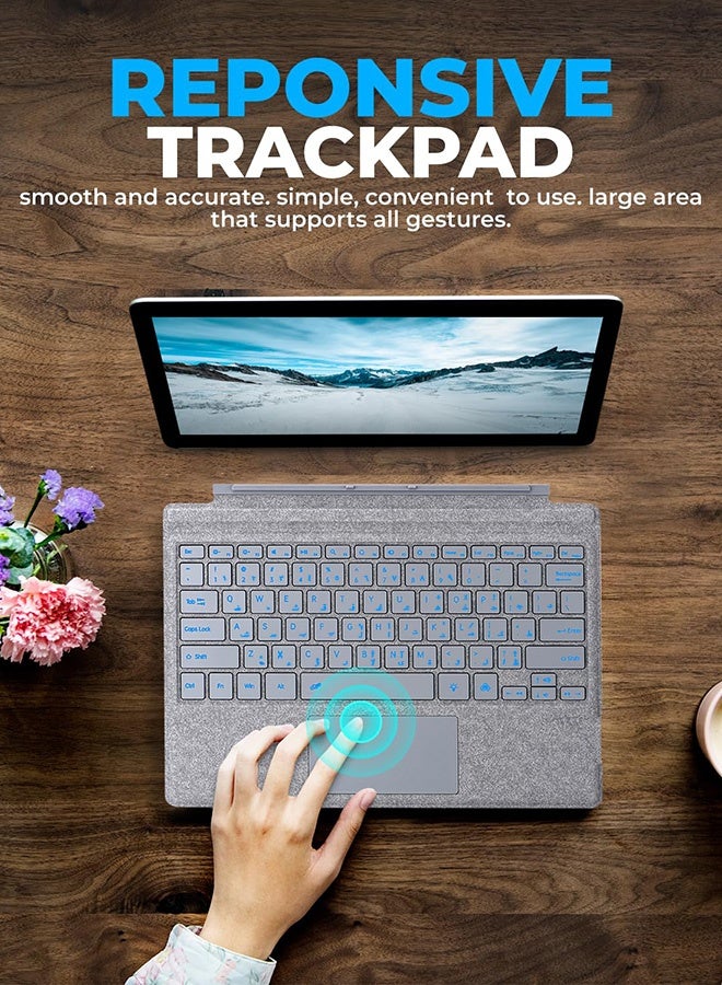 TUNKE Wireless Keyboard for Microsoft Surface Pro 7/7 Plus/6/5/4/3 (12.3"), Bluetooth 5.2 Type Cover with Touchpad, 7-Color Backlit, Dual-Language Key Printing(Grey) - Image 3