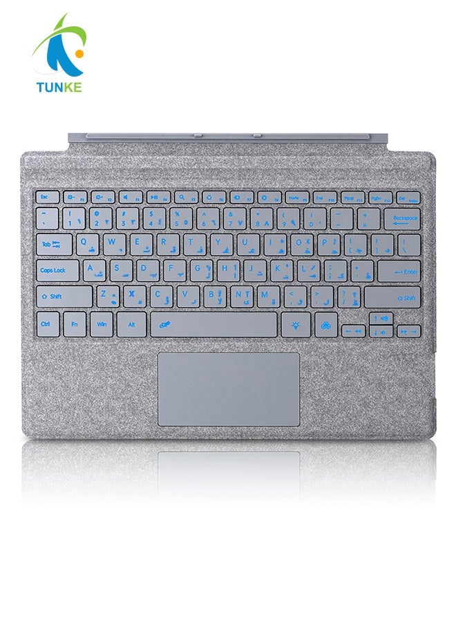 TUNKE Wireless Keyboard for Microsoft Surface Pro 7/7 Plus/6/5/4/3 (12.3"), Bluetooth 5.2 Type Cover with Touchpad, 7-Color Backlit, Dual-Language Key Printing(Grey) - Image 1