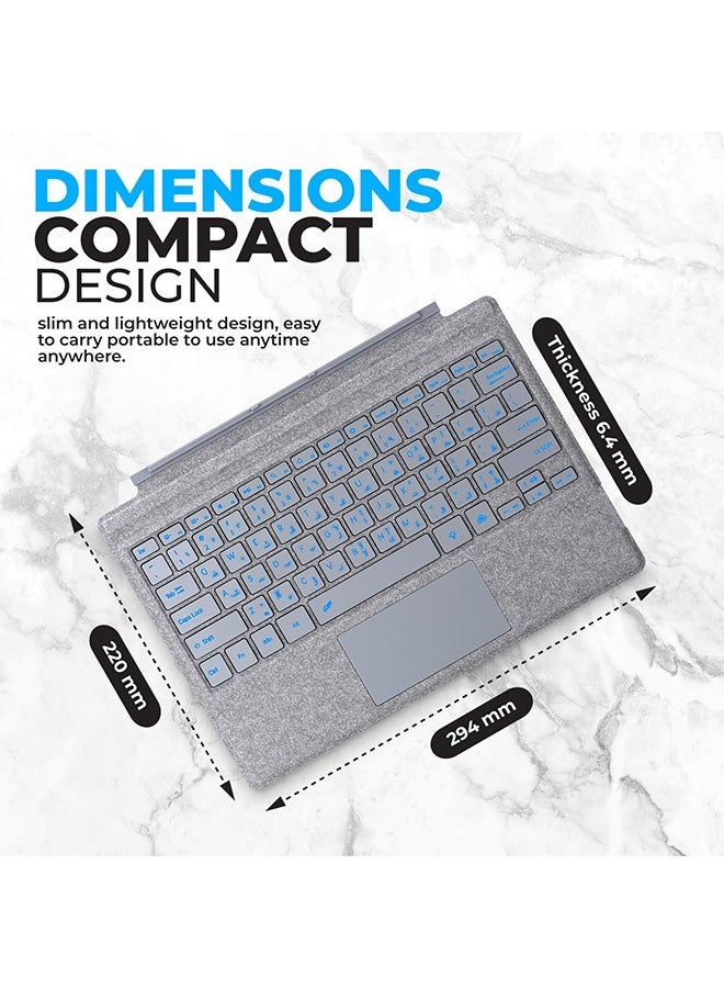 TUNKE Wireless Keyboard for Microsoft Surface Pro 7/7 Plus/6/5/4/3 (12.3"), Bluetooth 5.2 Type Cover with Touchpad, 7-Color Backlit, Dual-Language Key Printing(Grey) - Image 4