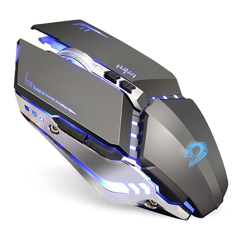 TENMOS T12 Wireless Gaming Mouse Rechargeable, 2.4G Silent Optical Wireless Computer Mice with Changeable LED Light for Laptop PC, 7 Buttons, 3 Adjustable DPI (Grey) - Image 1