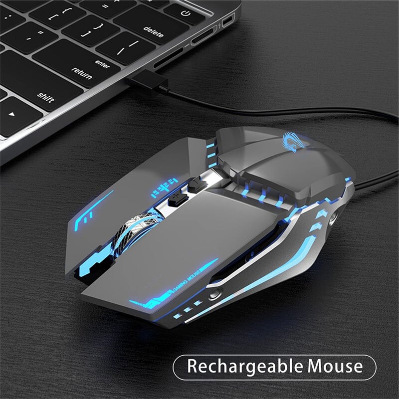 TENMOS T12 Wireless Gaming Mouse Rechargeable, 2.4G Silent Optical Wireless Computer Mice with Changeable LED Light for Laptop PC, 7 Buttons, 3 Adjustable DPI (Grey) - Image 5