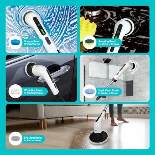 Tusmad New Electric Spin Scrubber 9 in 1 Cordless Cleaning Brush and golves with Adjustable Speed, LED Display, Electric Scrubber for Cleaning Bathroom (Multicolour) - Image 4