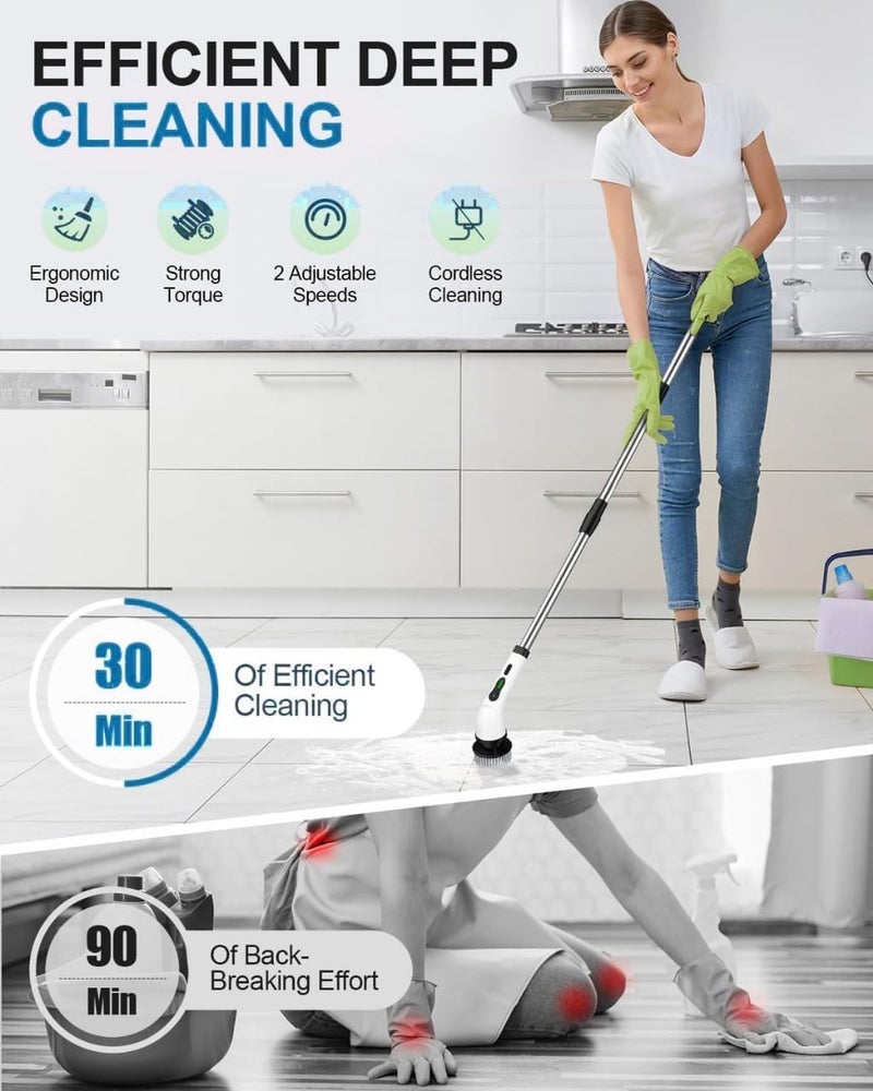 Tusmad New Electric Spin Scrubber 9 in 1 Cordless Cleaning Brush and golves with Adjustable Speed, LED Display, Electric Scrubber for Cleaning Bathroom (Multicolour) - Image 2