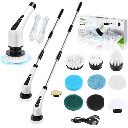 Tusmad New Electric Spin Scrubber 9 in 1 Cordless Cleaning Brush and golves with Adjustable Speed, LED Display, Electric Scrubber for Cleaning Bathroom (Multicolour) - Image 1