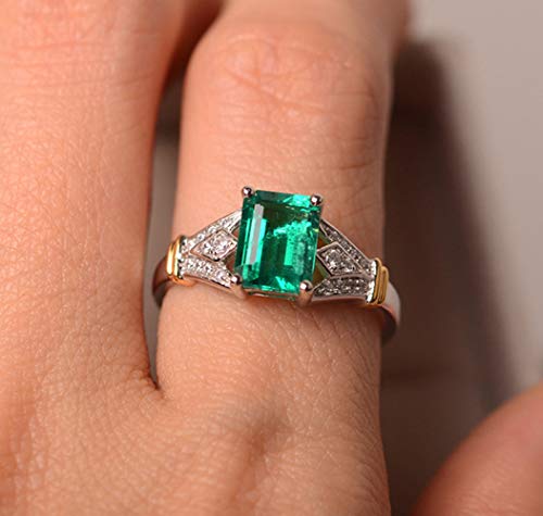 Goldenchen Fashion Jewelry Elegant Women 14k White Gold Filled Square Cut Emerald Gemstone Birthstone Wedding Bridal Band Ring Size 6-10 (9) - Image 1