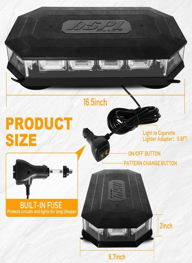 ASPL ضوء التحذير الطارئ ASPL بارتفاع 16.5 بوصة مع 56 LED مغناطيسي للسيارات والشاحنات ومعدات البناء (برتقالي/أبيض) - Image 5