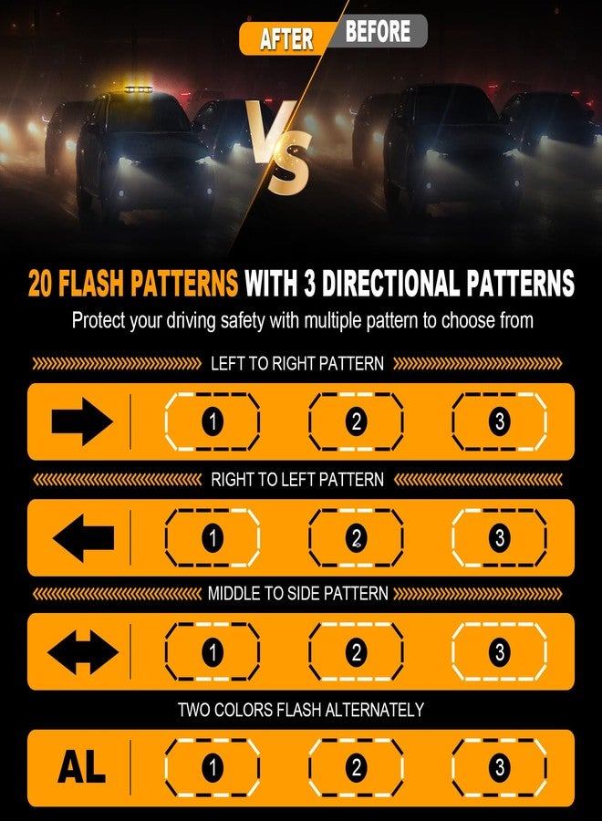 ASPL ضوء التحذير الطارئ ASPL بارتفاع 16.5 بوصة مع 56 LED مغناطيسي للسيارات والشاحنات ومعدات البناء (برتقالي/أبيض) - Image 4