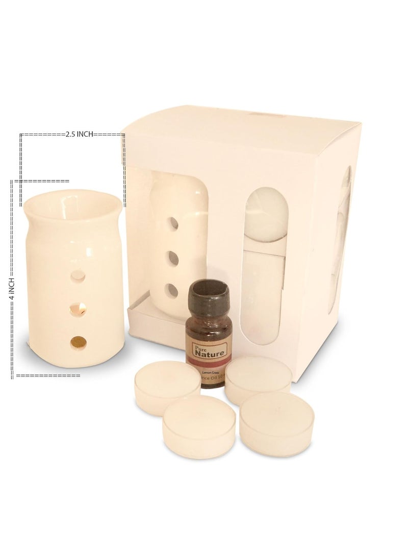 Pure Source India Pure Source India Aroma Set with 10 ML Aroma Oil and 4 Tea Light Candles Lemon Grass fragnance Off White  - Image 4