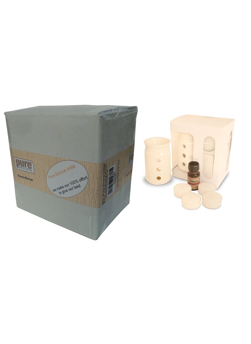 Pure Source India Pure Source India Aroma Set with 10 ML Aroma Oil and 4 Tea Light Candles Lemon Grass fragnance Off White  - Image 3