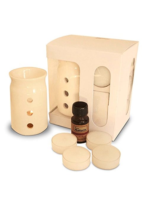 Pure Source India Pure Source India Aroma Set with 10 ML Aroma Oil and 4 Tea Light Candles Lemon Grass fragnance Off White  - Image 1