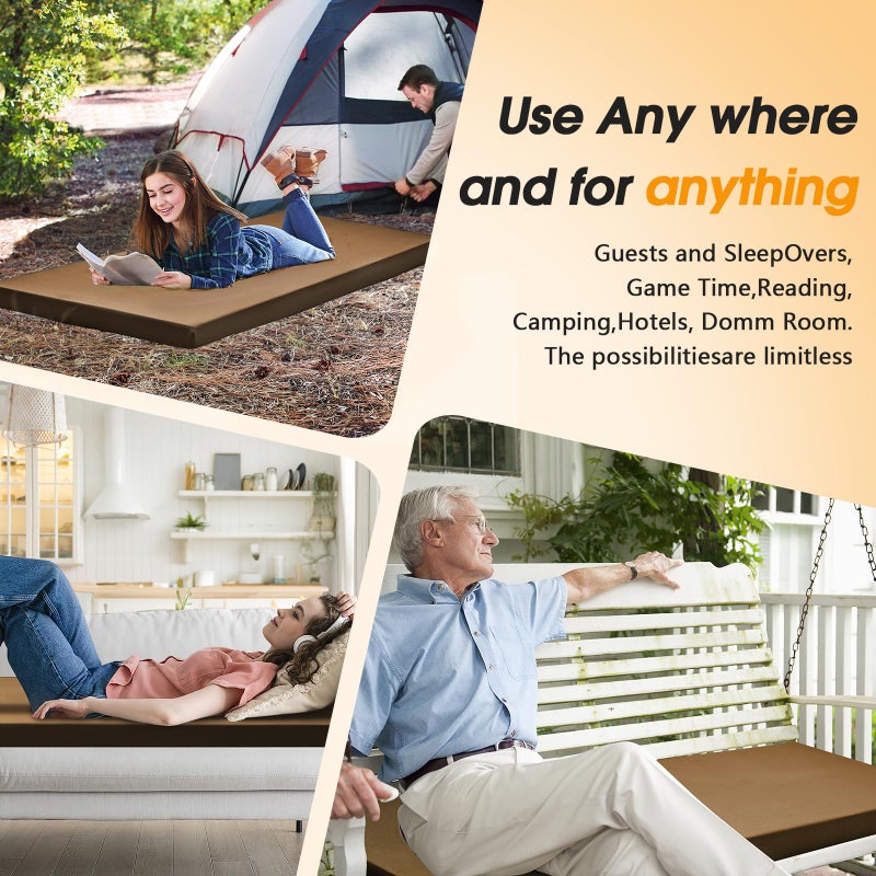 CYMULA Camping Cot Mattress 2in Memory Foam Sleeping Pad,Soft Warm Non-Slip Camping Mattress Topper with Retaining for Adults,Portable Roll up Pad for Travel(Brown 75"x30") - Image 5