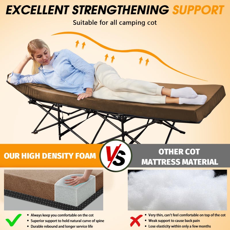CYMULA Camping Cot Mattress 2in Memory Foam Sleeping Pad,Soft Warm Non-Slip Camping Mattress Topper with Retaining for Adults,Portable Roll up Pad for Travel(Brown 75"x30") - Image 2