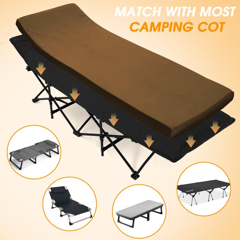 CYMULA Camping Cot Mattress 2in Memory Foam Sleeping Pad,Soft Warm Non-Slip Camping Mattress Topper with Retaining for Adults,Portable Roll up Pad for Travel(Brown 75"x30") - Image 3