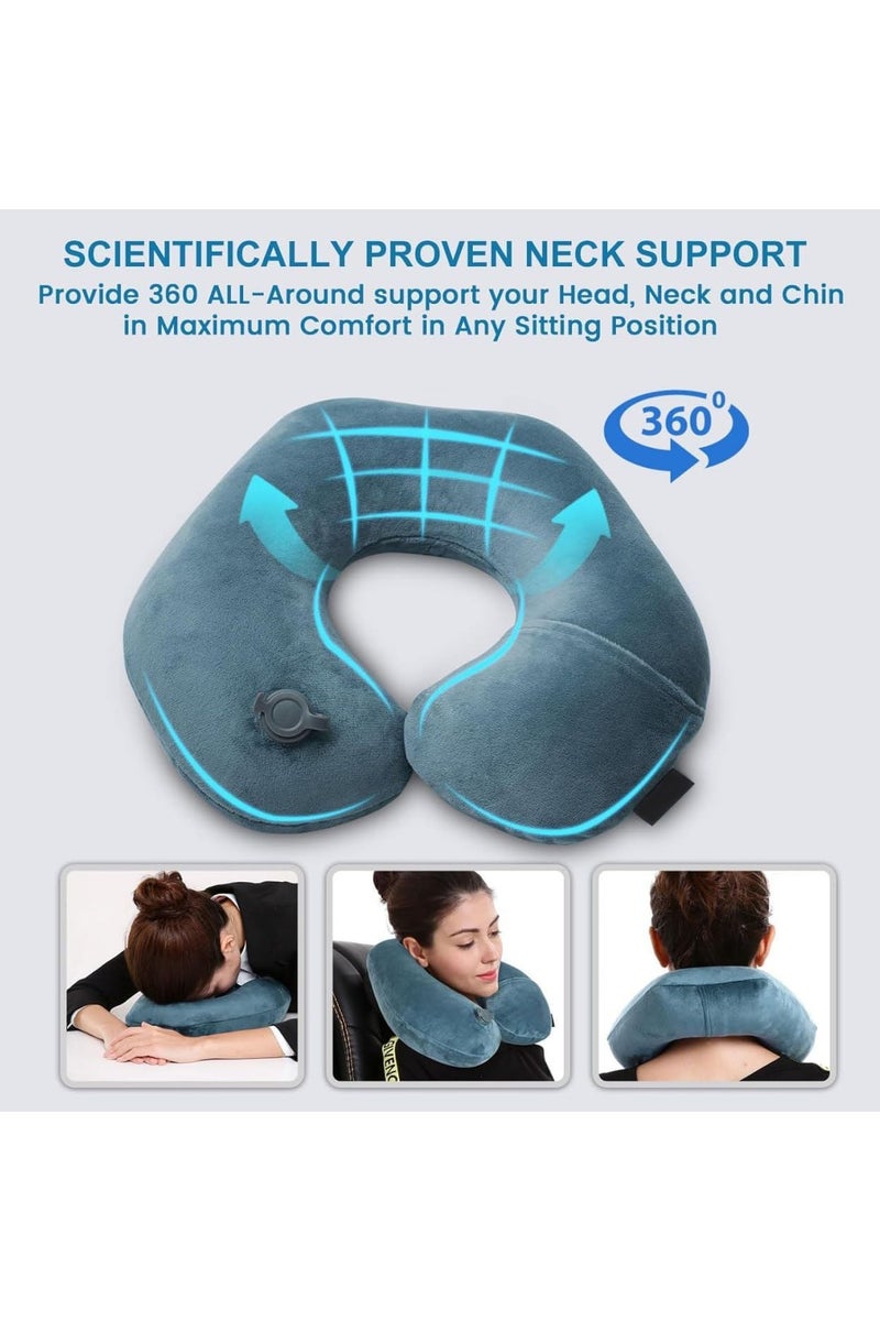 Plan A Air Neck Pillow for Travel, Inflatable Neck Pillow with Soft Velvet Lining, Ergonomic Design for Neck and Head Support, Foldable with Attached Storage Bag for Airplane Car Office Travel - Image 3