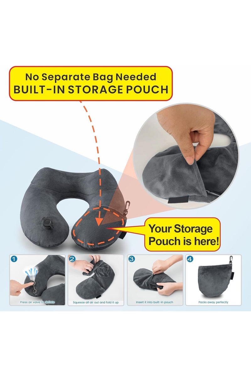 Plan A Air Neck Pillow for Travel, Inflatable Neck Pillow with Soft Velvet Lining, Ergonomic Design for Neck and Head Support, Foldable with Attached Storage Bag for Airplane Car Office Travel - Image 4